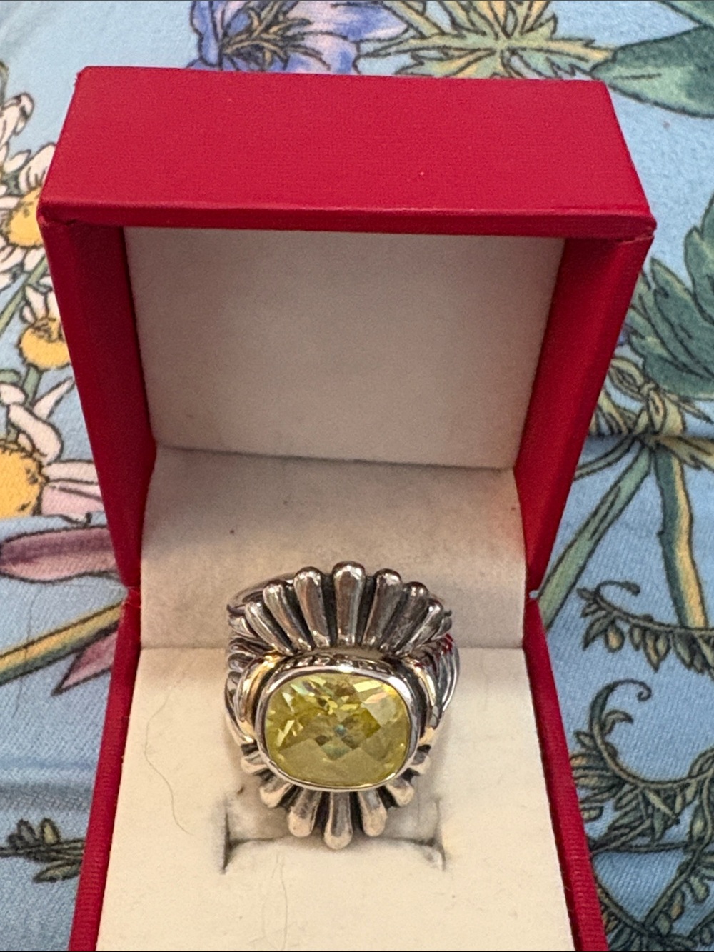 Carolyn Pollack Sterling Silver Yellow Gemstone Floral Statement Ring